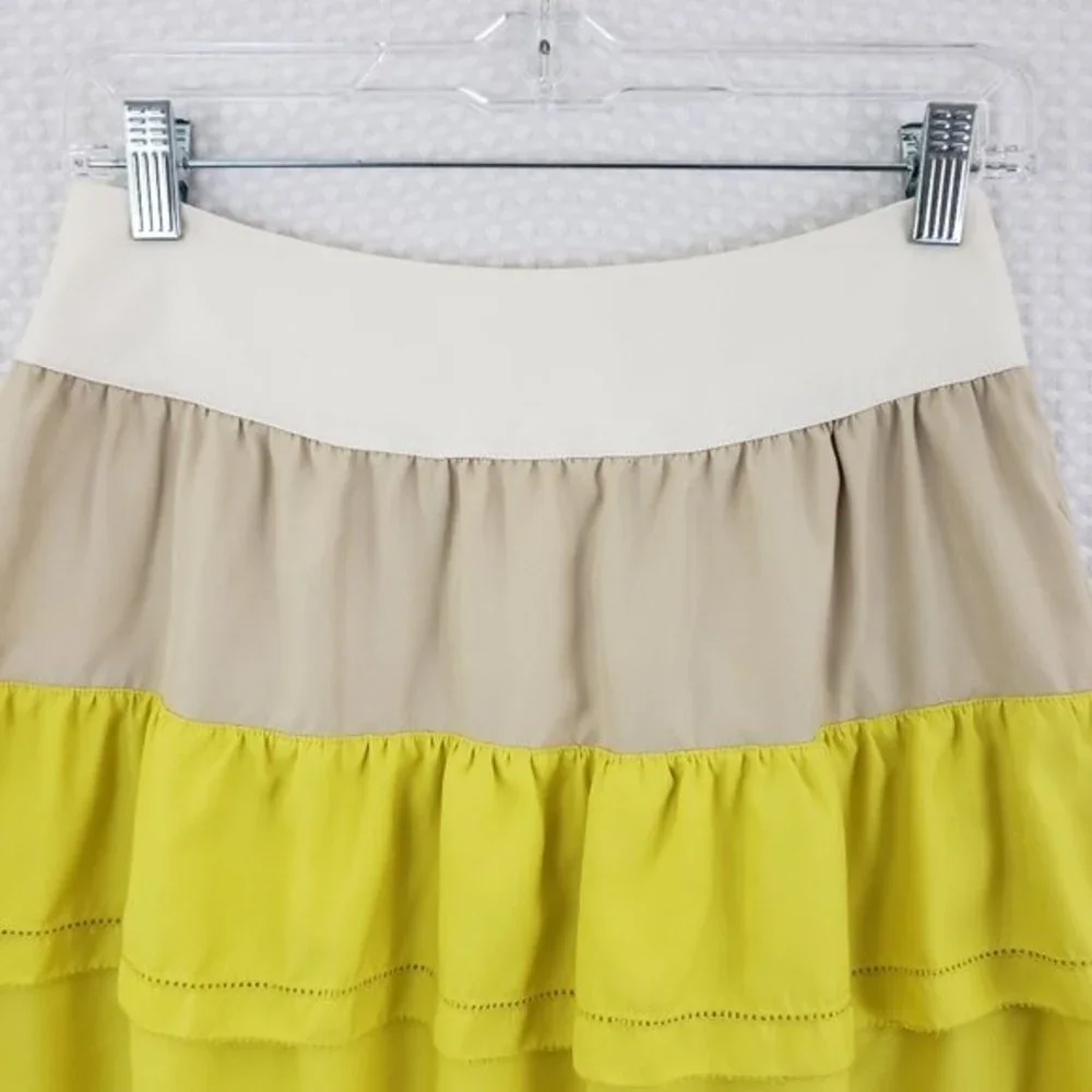Banana Republic Skirt Tiered Ruffle Skirt Yellow Tan size 0 Preppy Boho